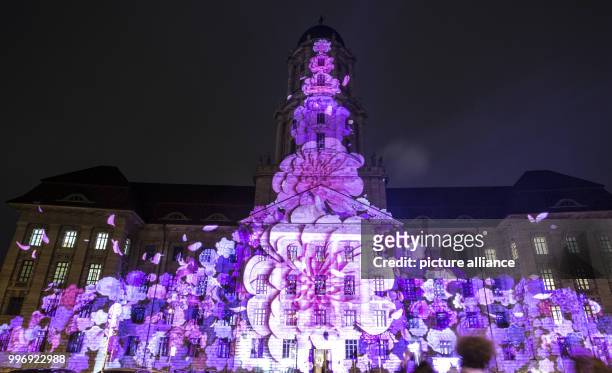 Dpatop - A general view of the illuminated 'Altes Stadthaus' during a test run for the 'Festival of Lights' in Berlin, Germany, 04 October 2017. The...