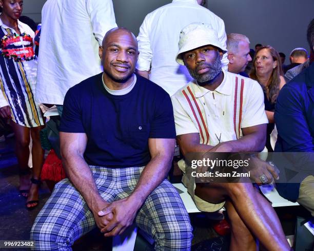 Kareem "Biggs" Burke and Ouigi Theodore attend the Todd Snyder S/S 2019 Collection during NYFW Men's July 2018 at Industria Studios on July 11, 2018...