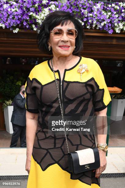 Shirley Bassey attends day ten of the Wimbledon Tennis Championships at the All England Lawn Tennis and Croquet Club on July 12, 2018 in London,...