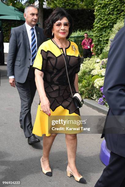 Shirley Bassey attends day ten of the Wimbledon Tennis Championships at the All England Lawn Tennis and Croquet Club on July 12, 2018 in London,...