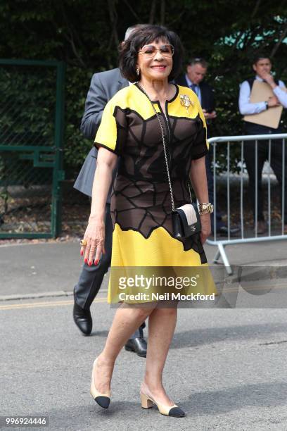Shirley Bassey is seen arriving at Wimbledon Day 10 on July 12, 2018 in London, England.