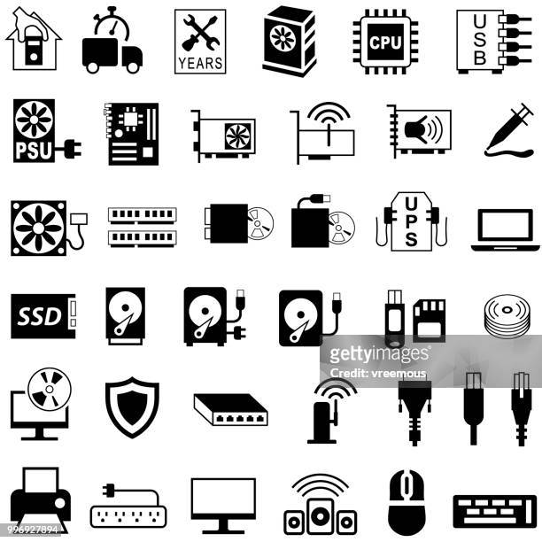 illustrazioni stock, clip art, cartoni animati e icone di tendenza di icone dei componenti e delle apparecchiature del computer - hard drive