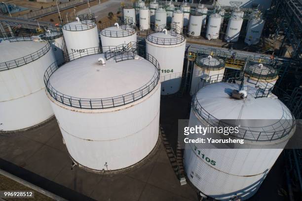 aerial view of a lubricants production plant,base oil and additive storage tank - yaorusheng stock pictures, royalty-free photos & images