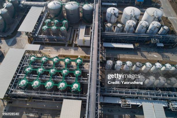 aerial view of a lubricants production plant,base oil and additive storage tank - yaorusheng stock pictures, royalty-free photos & images