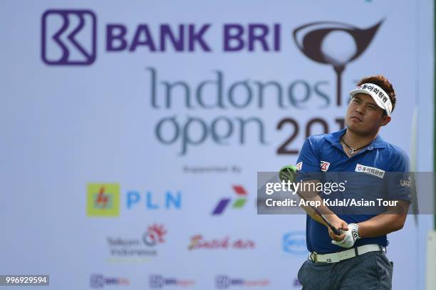 Lee Seungtaek of Korea pictured during the first round of the Bank BRI Indonesia Open at Pondok Indah Golf Course on July 12, 2018 in Jakarta,...