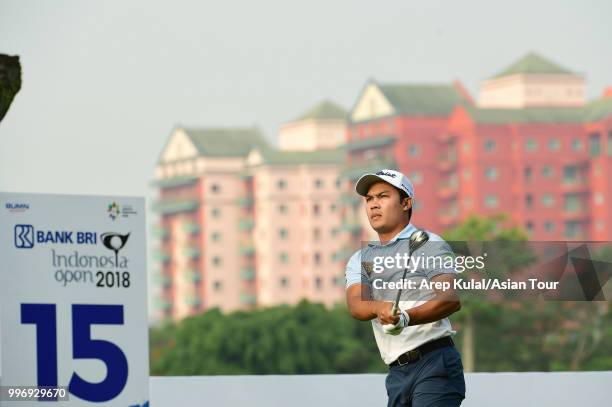 Natipong Srithong of Thailand pictured during the first round of the Bank BRI Indonesia Open at Pondok Indah Golf Course on July 12, 2018 in Jakarta,...
