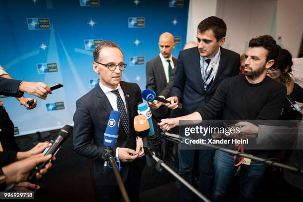 German Minister of Foreign Affairs Heiko Maas talks to the press on the first day of the North Atlantic Treaty Organization summit in Brussels on...