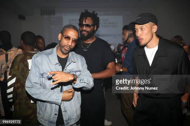 Ryan Leslie and Public School co-Founders Maxwell Osborne and Dao-Yi Chow attend the Public School - Presentation - July 2018 New York City Men's...