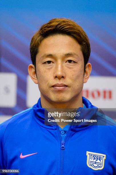 Kitchee FC soccer player Yuto Nakamura is introduced by Kitchee FC during the press conference on July 12, 2018 in Hong Kong.