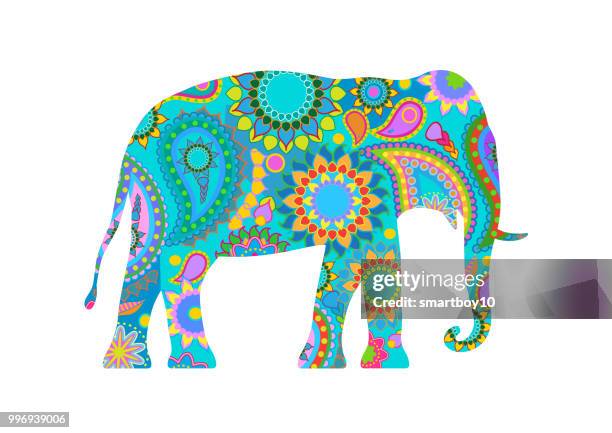 ilustraciones, imágenes clip art, dibujos animados e iconos de stock de elefante indio tradicional - paisley pattern