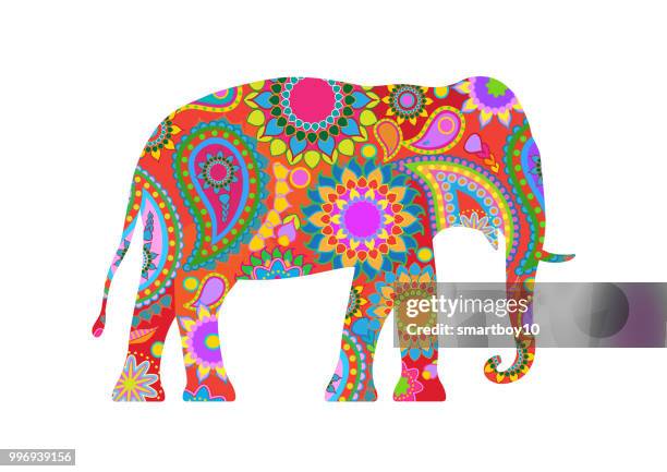 traditional indian elephant - batik stock illustrations