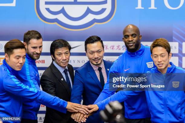 Kitchee FC Head Coach Alex Chu and Wilson Ng, Kitchee General Manager introduces his new soccer players Ju Ying-zhi, Josip Tadic, Mohamed Sissoko and...