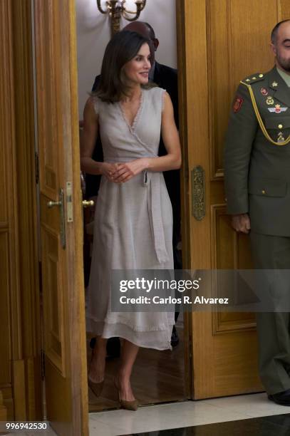 Queen Letizia of Spain attends several audiences at the Zarzuela Palace on July 12, 2018 in Madrid, Spain.