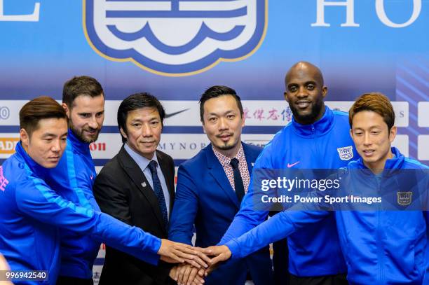 Kitchee FC Head Coach Alex Chu and Wilson Ng, Kitchee General Manager introduces his new soccer players Ju Ying-zhi, Josip Tadic, Mohamed Sissoko and...