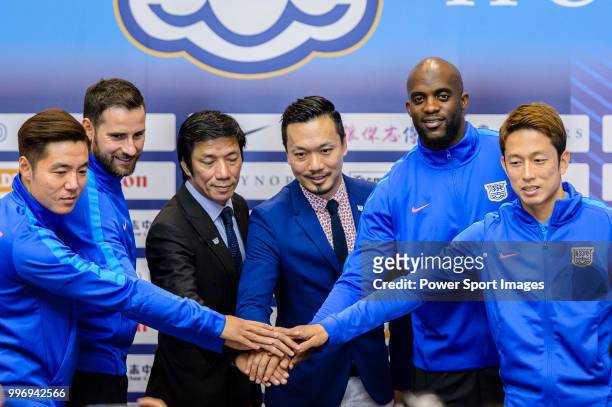Kitchee FC Head Coach Alex Chu and Wilson Ng, Kitchee General Manager introduces his new soccer players Ju Ying-zhi, Josip Tadic, Mohamed Sissoko and...