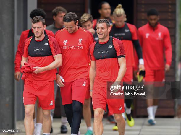 James Milner of Liverpool during a training session at Melwood Training Ground on July 12, 2018 in Liverpool, England.