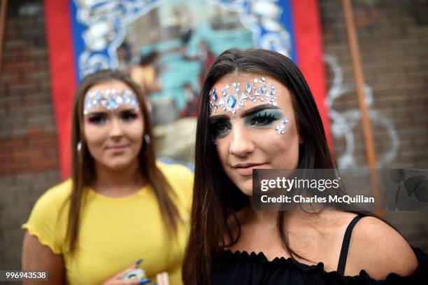 Supporters watch on as the annual 12th of July Orange march and demonstration takes place on July 12, 2018 in Belfast, Northern Ireland. The marches...