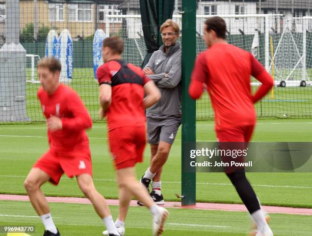 Jurgen Klopp manager of Liverpool during a training session at Melwood Training Ground on July 12, 2018 in Liverpool, England.