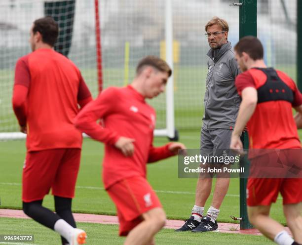 Jurgen Klopp manager of Liverpool during a training session at Melwood Training Ground on July 12, 2018 in Liverpool, England.