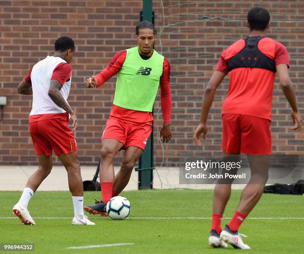 Virgil van Dijk of Liverpool during a training session at Melwood Training Ground on July 12, 2018 in Liverpool, England.