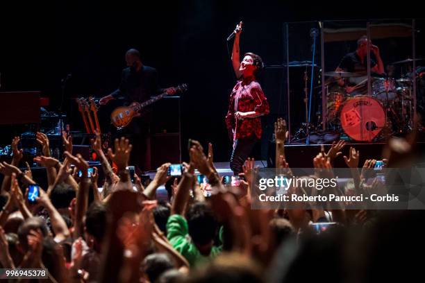 Alanis Morissette perform on stage at Auditorium Parco Della Musica on July 9, 2018 in Rome, Italy.