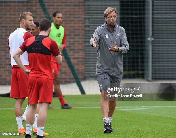 Jurgen Klopp manager of Liverpool during a training session at Melwood Training Ground on July 12, 2018 in Liverpool, England.