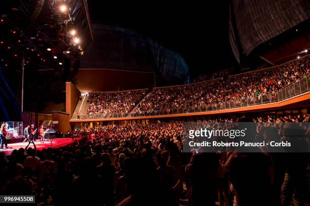 Alanis Morissette perform on stage at Auditorium Parco Della Musica on July 9, 2018 in Rome, Italy.