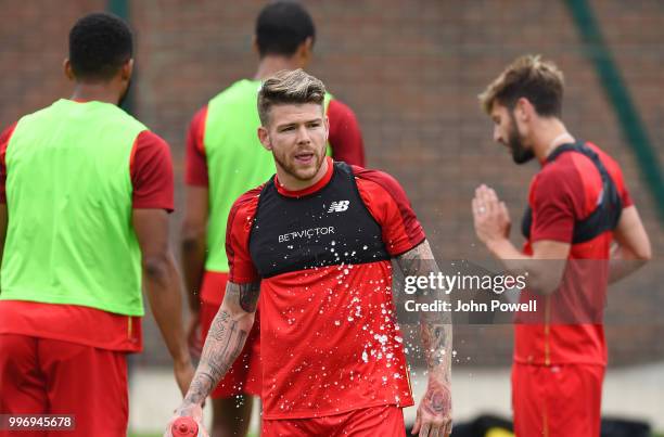 Alberto Moreno during a training session at Melwood Training Ground on July 12, 2018 in Liverpool, England.