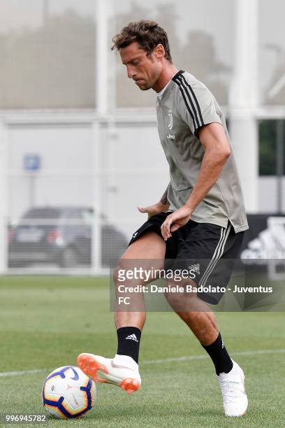 Claudio Marchisio during a Juventus training session at Juventus Training Center on July 12, 2018 in Turin, Italy.