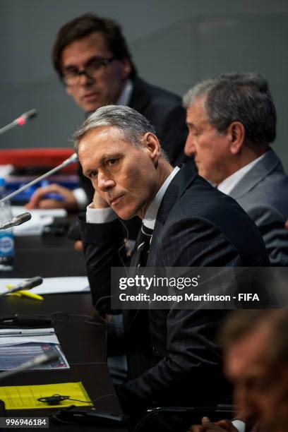 Marco van Basten looks on during media briefing with FIFA Technical Study Group at Luzhniki Stadium on July 12, 2018 in Moscow, Russia.