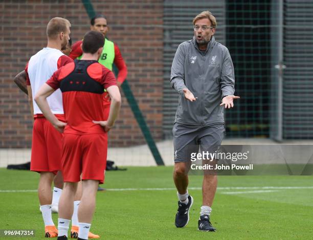 Jurgen Klopp manager of Liverpool during a training session at Melwood Training Ground on July 12, 2018 in Liverpool, England.