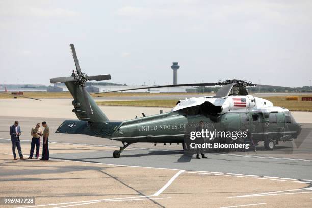 Marine One waits on the tarmac for the arrival of U.S. President Donald Trump at London Stansted Airport in Stansted, U.K., on Thursday, July 12,...