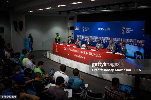 Carlos Alberto Parreira speaks during media briefing with FIFA Technical Study Group at Luzhniki Stadium on July 12, 2018 in Moscow, Russia.