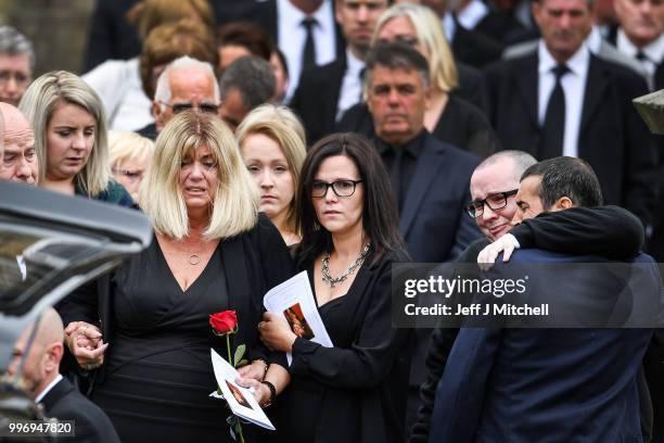 Eileen Rankin the wife of Bay City Roller guitarist Alan Longmuir attends his funeral at Allan Church on July 12, 2018 in Bannockburn, Scotland. The...
