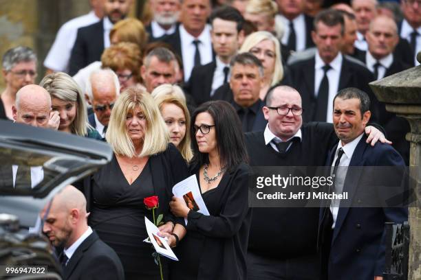 Eileen Rankin the wife of Bay City Roller guitarist Alan Longmuir attends his funeral at Allan Church on July 12, 2018 in Bannockburn, Scotland. The...