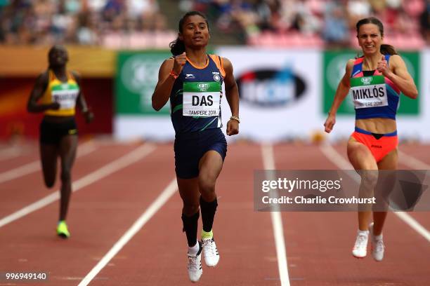 Hima Das of India in action during heat 1 of the women's 400m semi final on day two of The IAAF World U20 Championships on July 11, 2018 in Tampere,...