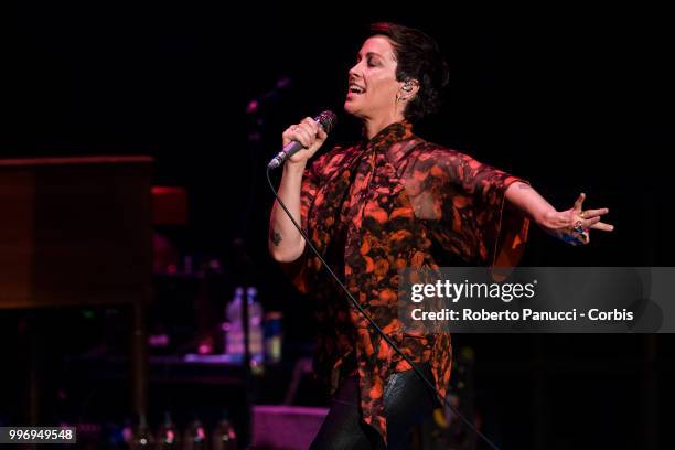 Alanis Morissette perform on stage at Auditorium Parco Della Musica on July 9, 2018 in Rome, Italy.