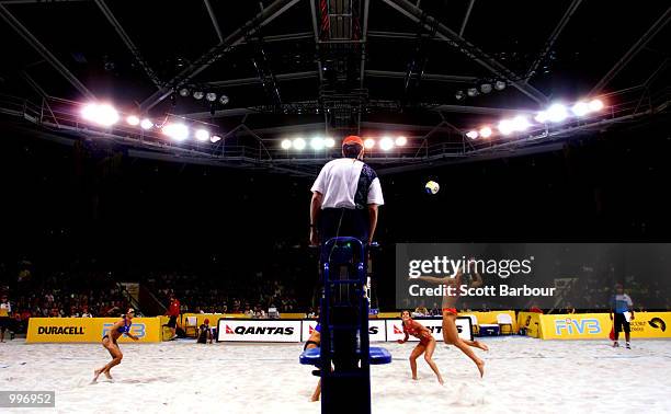 General view during the McPeak/Arce of USA v Gattelli/Perrotta of Italy Beach Volleyball match held at the South Bank Piazza at the Goodwill Games in...