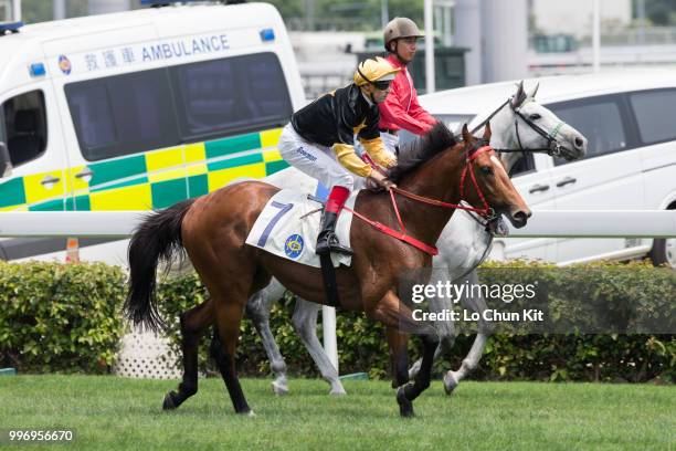 Jockey Hugh Bowman riding Run Forrest wins Race 2 Audemars Piguet Lady Royal Oak Handicap at Sha Tin racecourse on April 26 , 2015 in Hong Kong.