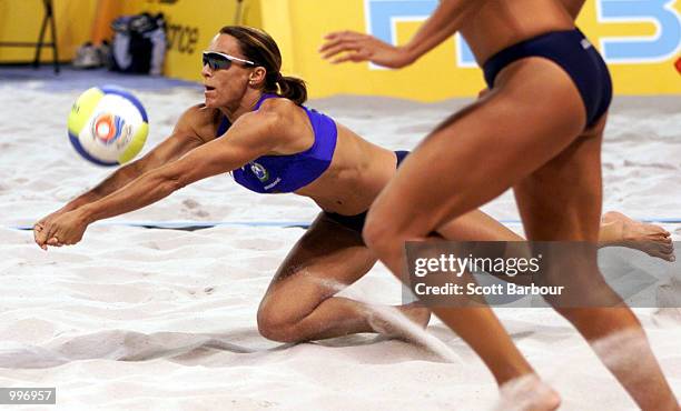 Holly McPeak of USA dives for the ball during the McPeak/Arce of USA v Gattelli/Perrotta of Italy Beach Volleyball match held at the South Bank...