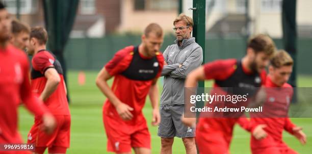 Jurgen Klopp manager of Liverpool during a training session at Melwood Training Ground on July 12, 2018 in Liverpool, England.