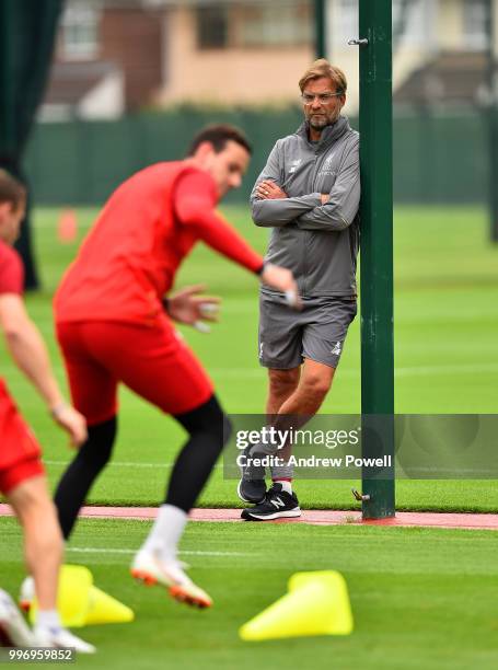 Jurgen Klopp manager of Liverpool during a training session at Melwood Training Ground on July 12, 2018 in Liverpool, England.