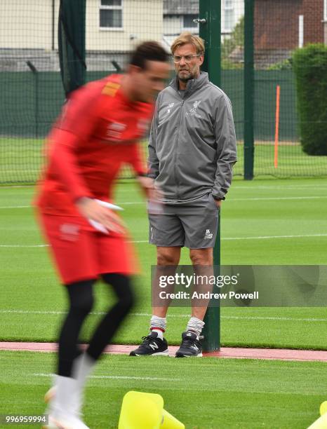 Jurgen Klopp manager of Liverpool during a training session at Melwood Training Ground on July 12, 2018 in Liverpool, England.