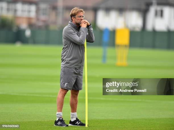 Jurgen Klopp manager of Liverpool during a training session at Melwood Training Ground on July 12, 2018 in Liverpool, England.