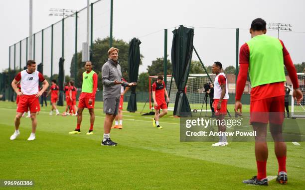 Jurgen Klopp manager of Liverpool during a training session at Melwood Training Ground on July 12, 2018 in Liverpool, England.