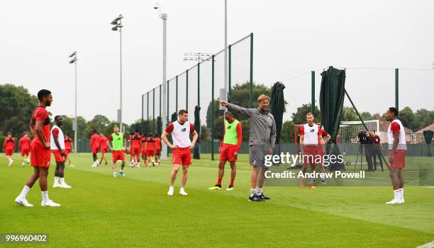 Jurgen Klopp manager of Liverpool during a training session at Melwood Training Ground on July 12, 2018 in Liverpool, England.