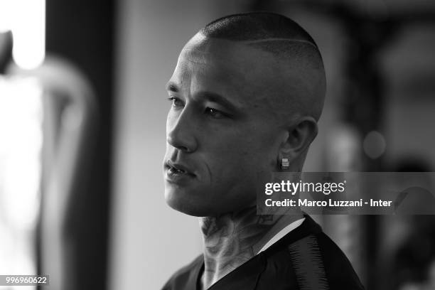 Radja Nainggolan of FC Internazionale looks on during the FC Internazionale training session at the club's training ground Suning Training Center in...