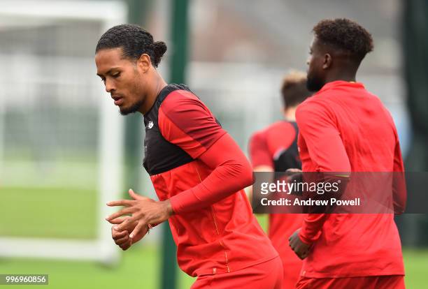 Virgil van Dijk of Liverpool during a training session at Melwood Training Ground on July 12, 2018 in Liverpool, England.