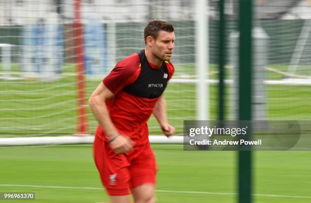 James Milner of Liverpool during a training session at Melwood Training Ground on July 12, 2018 in Liverpool, England.