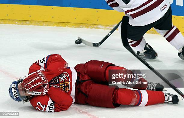 Lukas Kaspar of Czech Republic reacts during the IIHF World Championship group F qualification round match between Czech Republic and Latvia at SAP...